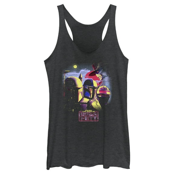 Women's Star Wars: The Book of Boba Fett Cad Bane vs Shand, Djarin, & Boba Fett Racerback Tank Top Black Heather Large