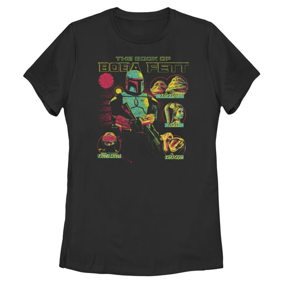 Women's Star Wars: The Book of Boba Fett Distressed Character Line-up Graphic Tee Black Medium