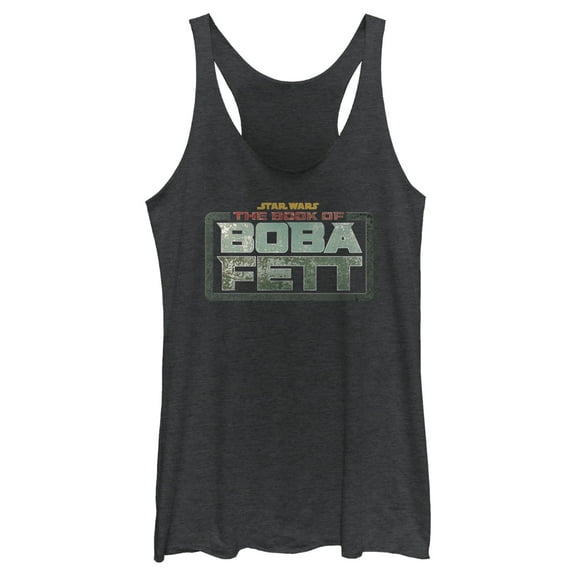 Women's Star Wars: The Book of Boba Fett Distressed Logo  Racerback Tank Top Black Heather X Large