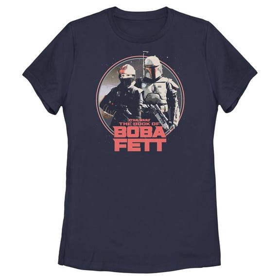 Women's Star Wars: The Book of Boba Fett Fennec and Boba Classic Circle Graphic Tee Navy Blue Small