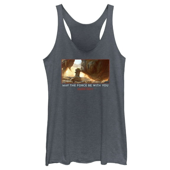 Women's Star Wars: The Book of Boba Fett Grogu Taming the Rancor May the Force be With You  Racerback Tank Top Navy Blue Heather X Small