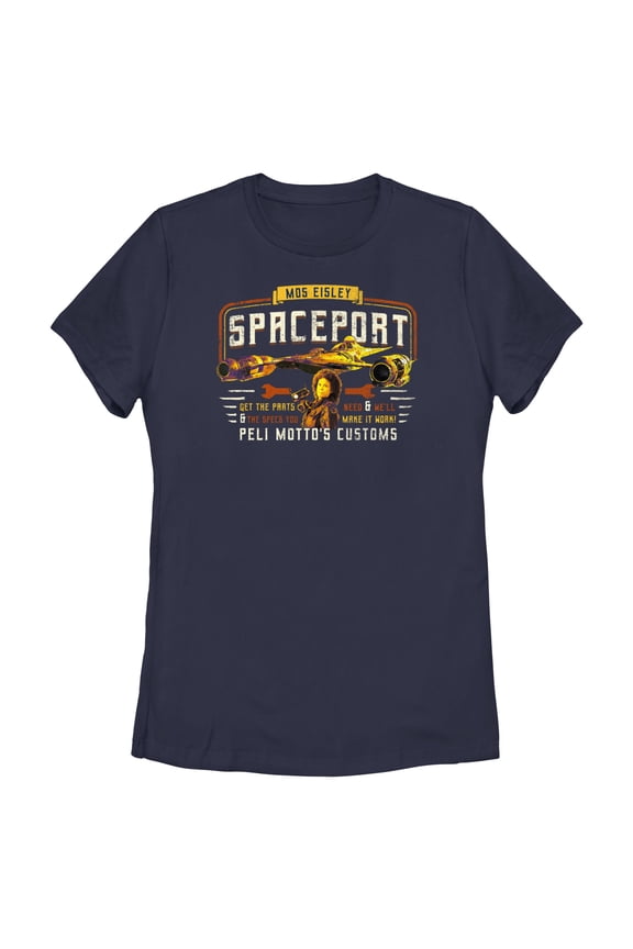 Women's Star Wars: The Book of Boba Fett Peli Motto's Customs Graphic Tee Navy Blue Medium