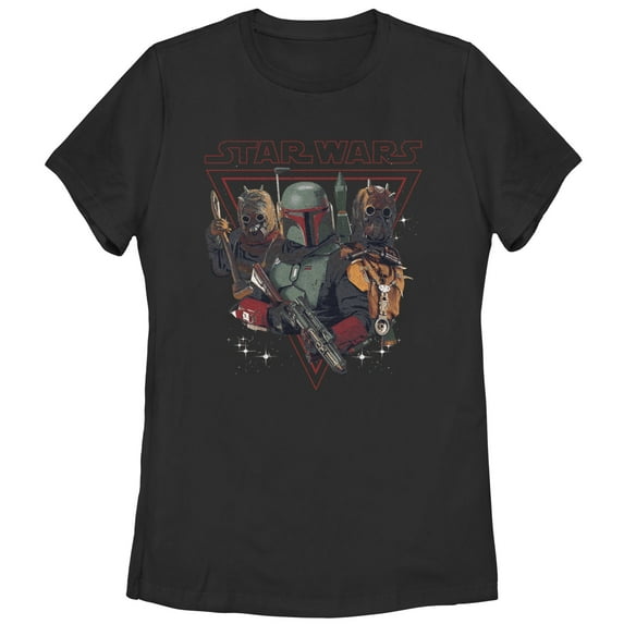Women's Star Wars: The Book of Boba Fett Tusken Raiders and Boba Bounty Hunters Graphic Tee Black Small