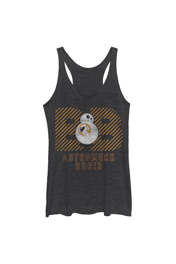 Women's Star Wars The Force Awakens BB-8 Astromech Droid Distressed Racerback Tank Top Black Heather Large