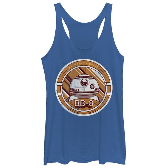 Women's Star Wars The Force Awakens BB-8 Astromech Droid Round Racerback Tank Top Royal Blue Heather Medium