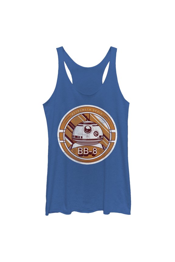 Women's Star Wars The Force Awakens BB-8 Astromech Droid Round Racerback Tank Top Royal Blue Heather X Large