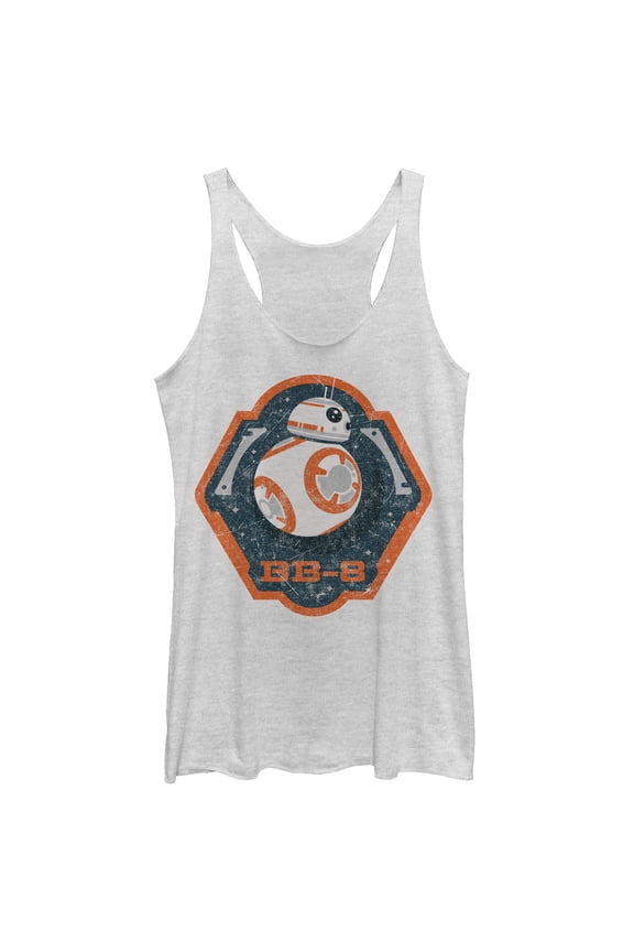 Women's Star Wars The Force Awakens BB-8 Badge  Racerback Tank Top White Heather Small