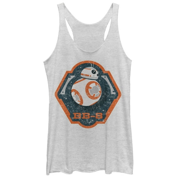 Women's Star Wars The Force Awakens BB-8 Badge  Racerback Tank Top White Heather X Large