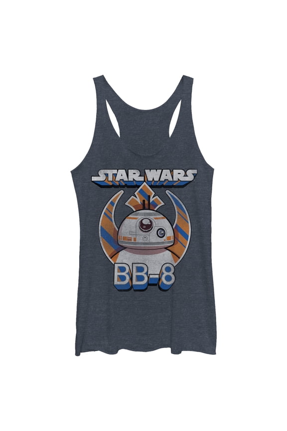 Women's Star Wars The Force Awakens BB-8 Droid Racerback Tank Top Navy Blue Heather Large