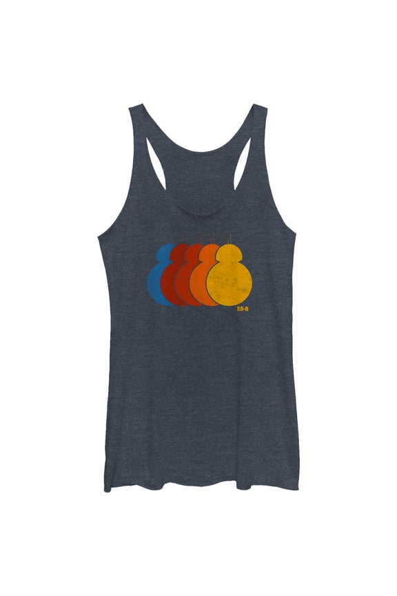 Women's Star Wars The Force Awakens BB-8 Retro Rainbow  Racerback Tank Top Navy Blue Heather Medium