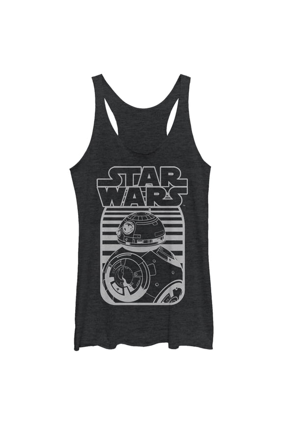 Women's Star Wars The Force Awakens BB-8 Stripe Logo  Racerback Tank Top Black Heather Small