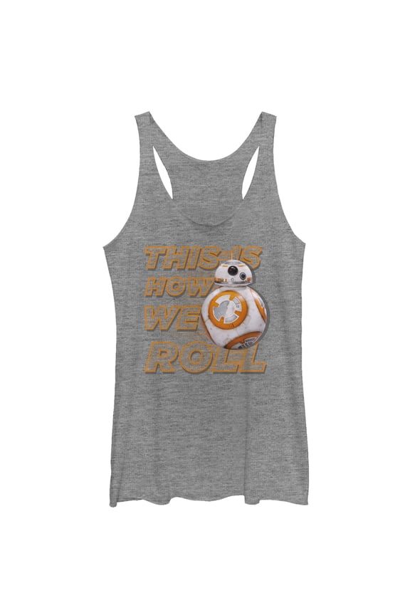 Women's Star Wars The Force Awakens BB-8 This is How We Roll  Racerback Tank Top Gray Heather X Large