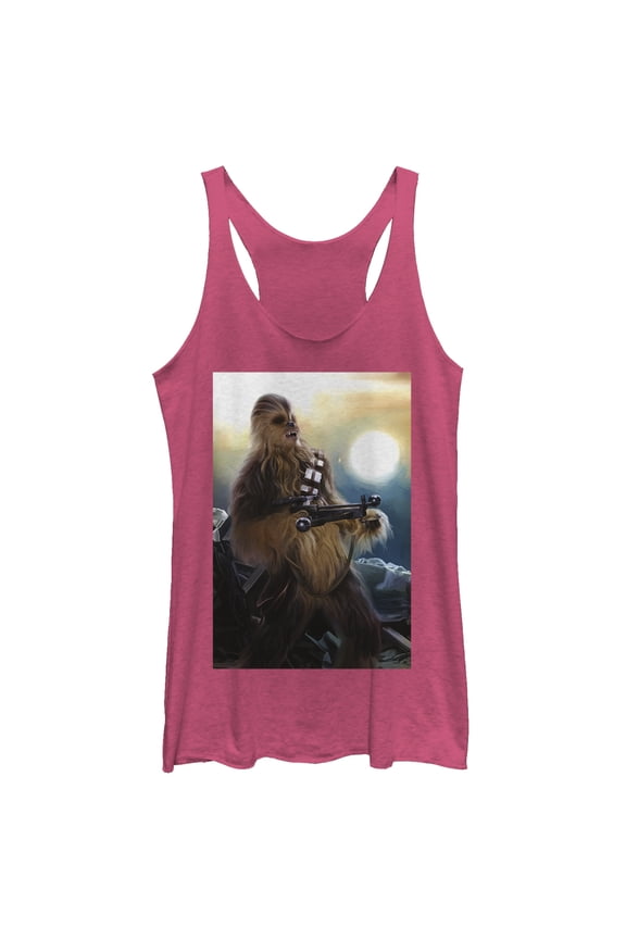Women's Star Wars The Force Awakens Chewbacca Bowcaster Racerback Tank Top Pink Heather Large