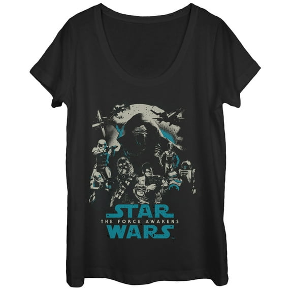 Women's Star Wars The Force Awakens Group Shot Scoop Neck Black 2X Large
