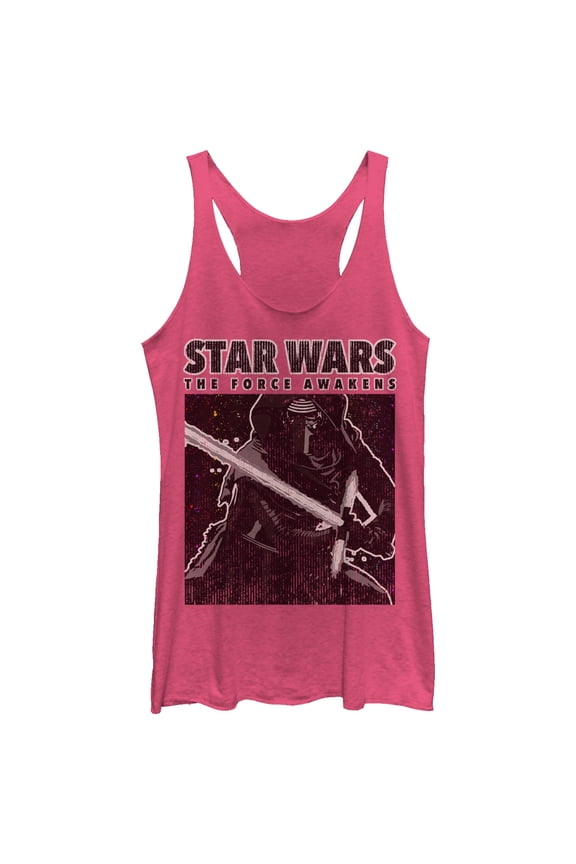 Women's Star Wars The Force Awakens Kylo Ren Distressed  Racerback Tank Top Pink Heather Large