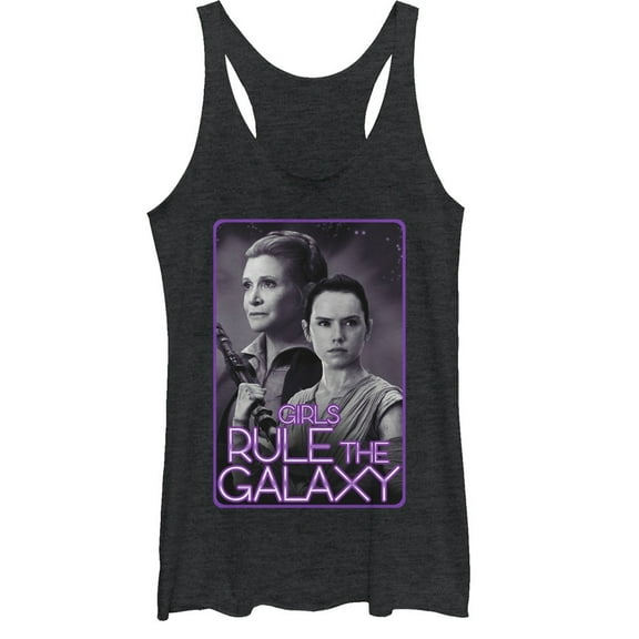 Women's Star Wars The Force Awakens Leia and Rey Rule the Galaxy Racerback Tank Top Black Heather Large
