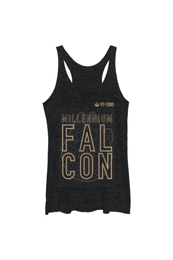 Women's Star Wars The Force Awakens Millennium Falcon YT-1300 Racerback Tank Top Black Heather Small