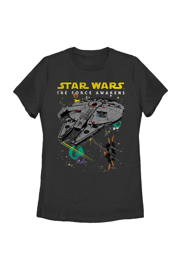 Women's Star Wars The Force Awakens Millennium Falcon and X-Wing Graphic Tee Black Small