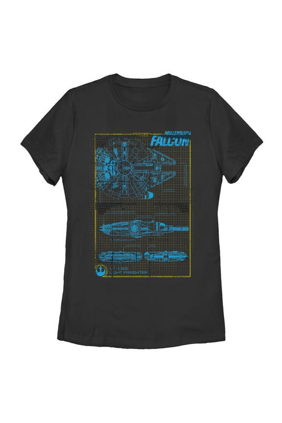 Women's Star Wars The Force Awakens Millennium Falconprint  Graphic Tee Black Small