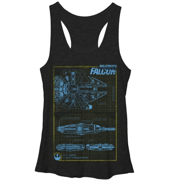 Women's Star Wars The Force Awakens Millennium Falconprint  Racerback Tank Top Black Heather Large