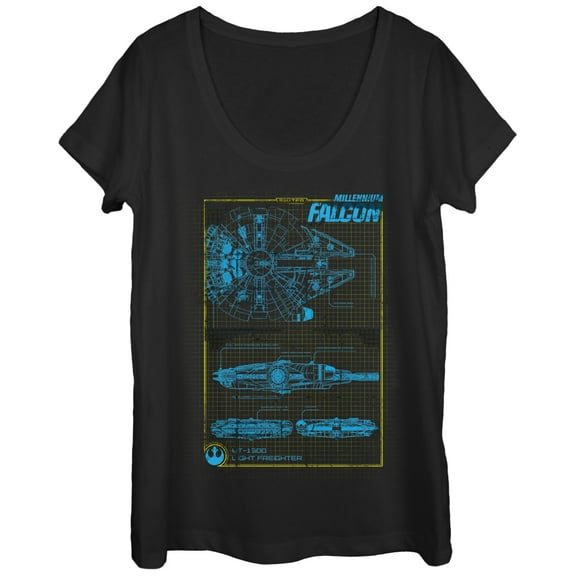 Women's Star Wars The Force Awakens Millennium Falconprint  Scoop Neck Black Small