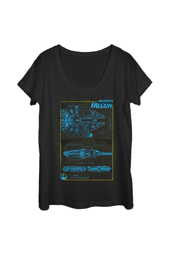 Women's Star Wars The Force Awakens Millennium Falconprint  Scoop Neck Black X Large