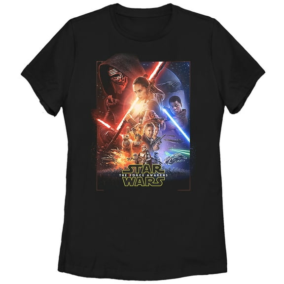 Women's Star Wars The Force Awakens Movie Poster  Graphic Tee Black X Large