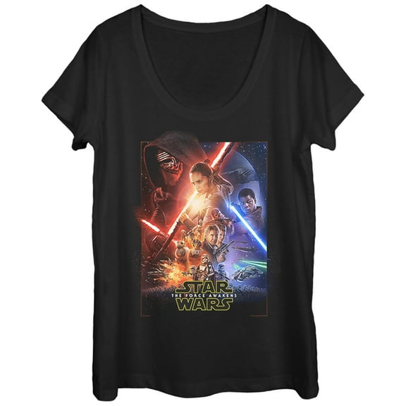 Women's Star Wars The Force Awakens Movie Poster  Scoop Neck Black Small