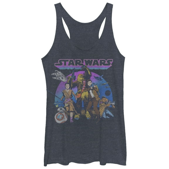 Women's Star Wars The Force Awakens Poe Dameron Crew  Racerback Tank Top Navy Blue Heather X Large