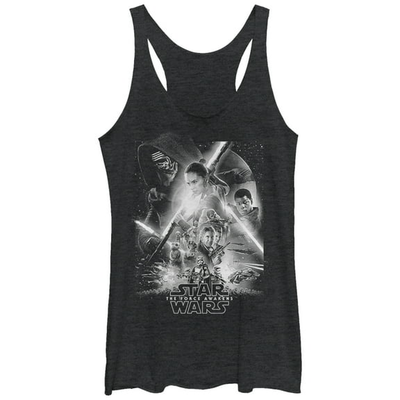Women's Star Wars The Force Awakens Poster Racerback Tank Top Black Heather Large