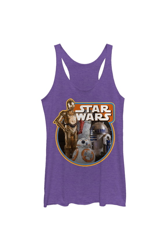 Women's Star Wars The Force Awakens Retro Droids Racerback Tank Top Purple Heather Small