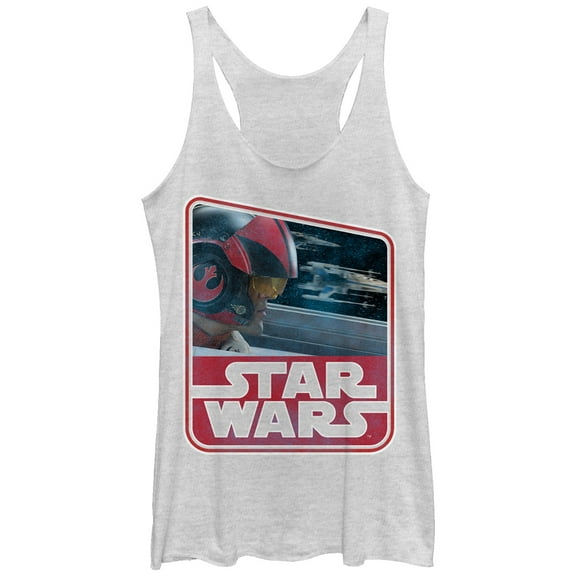 Women's Star Wars The Force Awakens Retro Poe Dameron Racerback Tank Top White Heather Medium