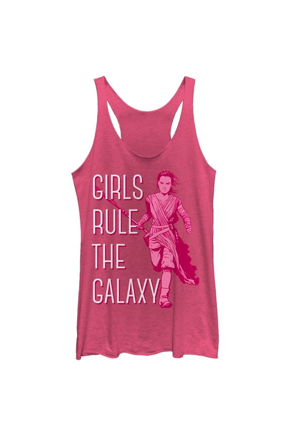Women's Star Wars The Force Awakens Rey Girls Rule the Galaxy Racerback Tank Top Pink Heather Small