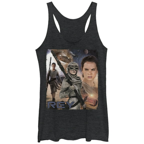 Women's Star Wars The Force Awakens Rey  Racerback Tank Top Black Heather Medium
