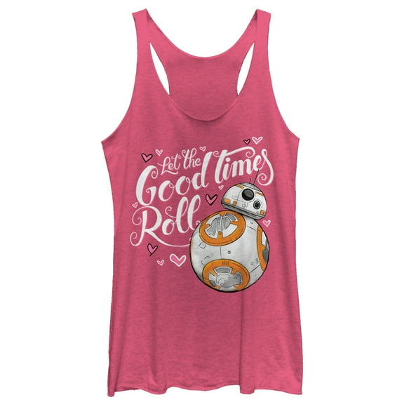Women's Star Wars The Force Awakens Valentine BB-8 Good Times Roll Racerback Tank Top Pink Heather 2X Large
