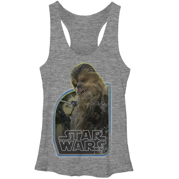 Women's Star Wars The Force Awakens Vintage Chewbacca Racerback Tank Top Gray Heather Medium