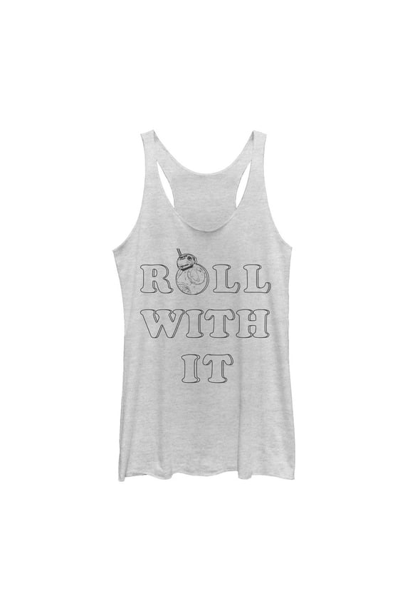 Women's Star Wars The Last Jedi BB-8 Roll Racerback Tank Top White Heather Medium