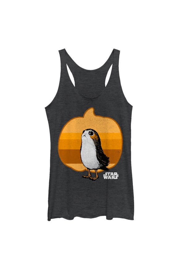 Women's Star Wars The Last Jedi Halloween Porg Pumpkin Racerback Tank Top Black Heather Medium