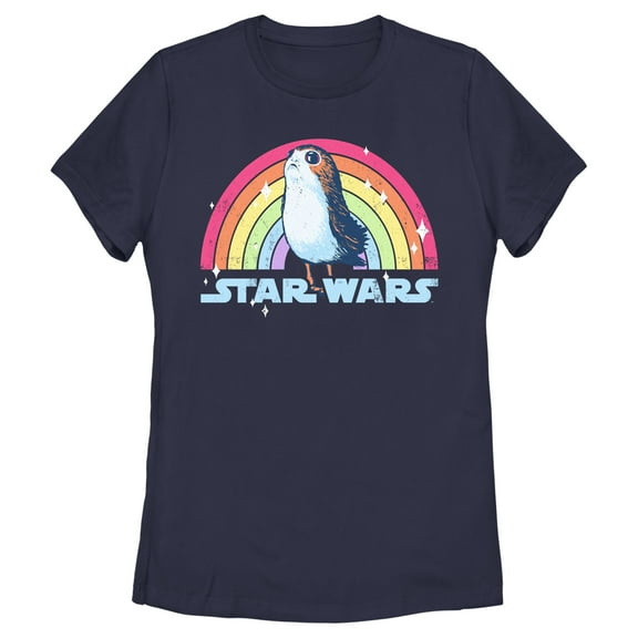 Women's Star Wars The Last Jedi Porg Pride Rainbow Logo  Graphic Tee Navy Blue Medium