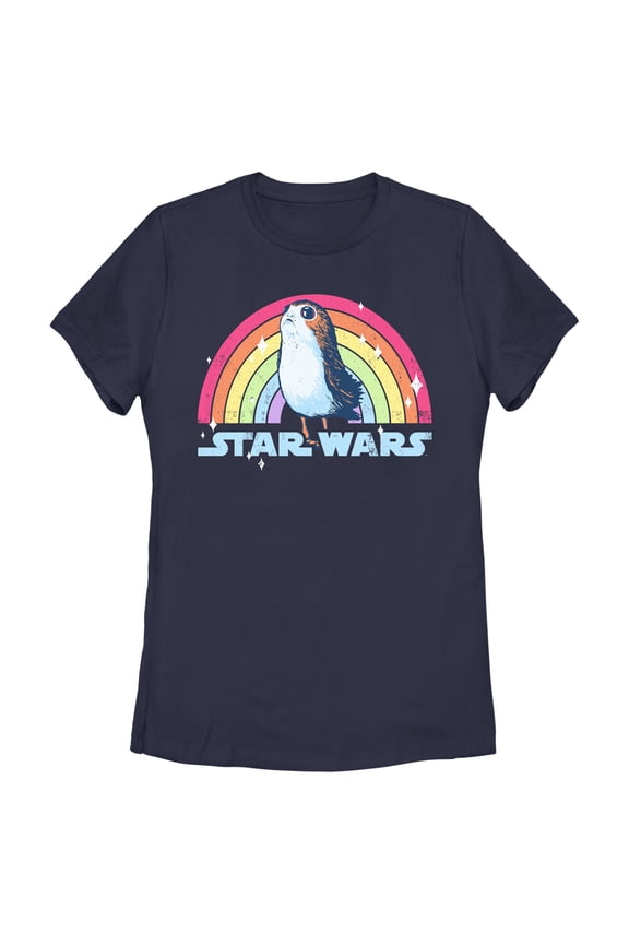 Women's Star Wars The Last Jedi Porg Pride Rainbow Logo  Graphic Tee Navy Blue Medium