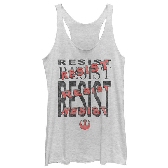 Women's Star Wars The Last Jedi Resist Repeat  Racerback Tank Top White Heather 2X Large