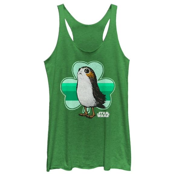 Women's Star Wars The Last Jedi St. Patrick's Day Porg Shamrock Racerback Tank Top Envy Green 2X Large
