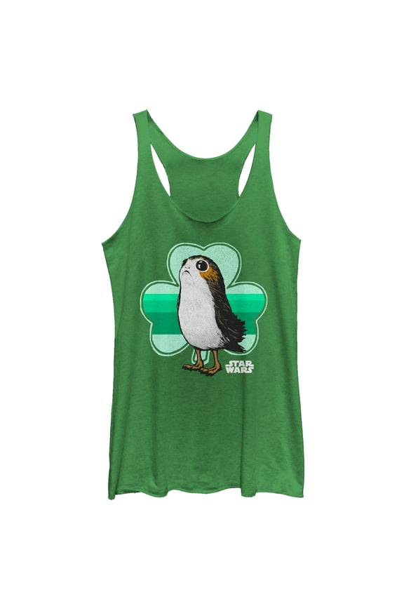 Women's Star Wars The Last Jedi St. Patrick's Day Porg Shamrock  Racerback Tank Top Envy Green Medium