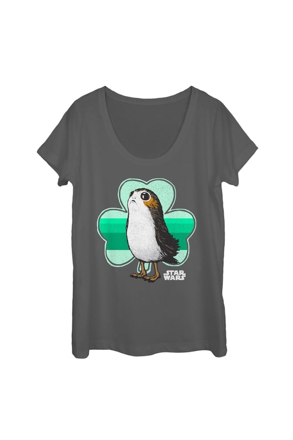 Women's Star Wars The Last Jedi St. Patrick's Day Porg Shamrock Scoop Neck Charcoal Large