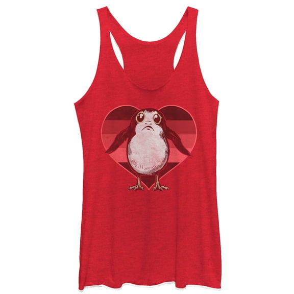 Women's Star Wars The Last Jedi Valentine Porg Heart Frame  Racerback Tank Top Red Heather 2X Large