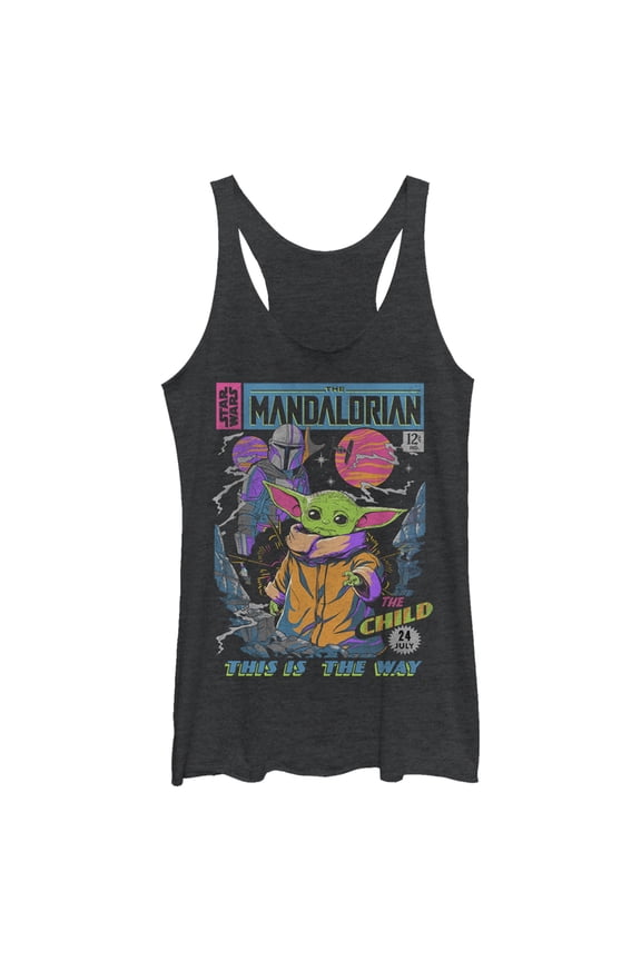 Women's Star Wars: The Mandalorian 12 Cents Retro Comic Racerback Tank Top Black Heather Large