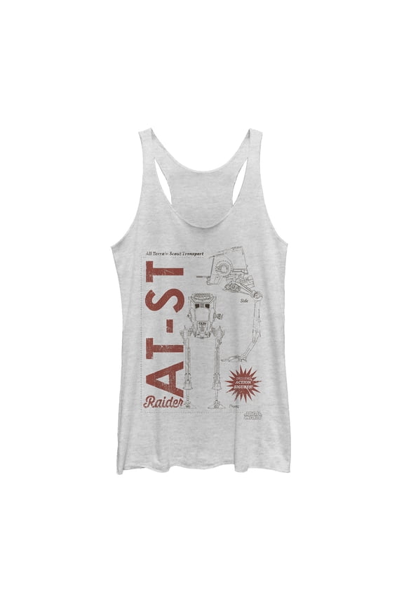 Women's Star Wars: The Mandalorian AT-ST Action Figure Racerback Tank Top White Heather Small