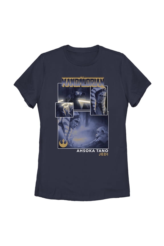Women's Star Wars: The Mandalorian Ahsoka Tano Jedi Collage  Graphic Tee Navy Blue Small