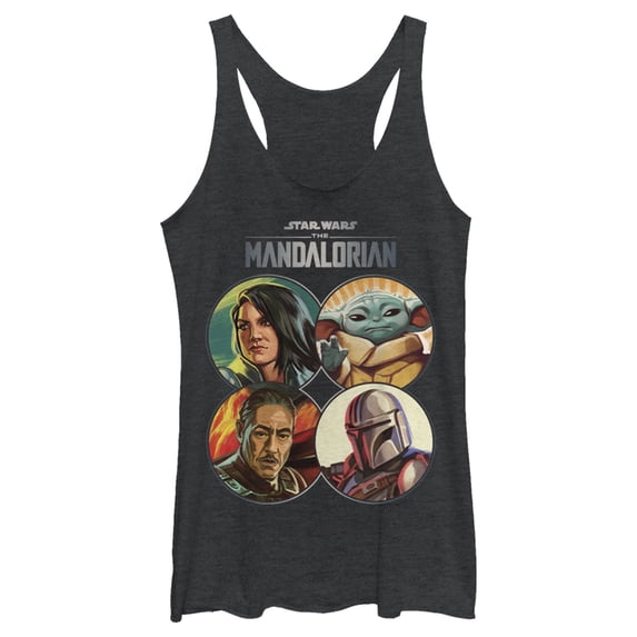 Women's Star Wars: The Mandalorian Character Frame Racerback Tank Top Black Heather Medium