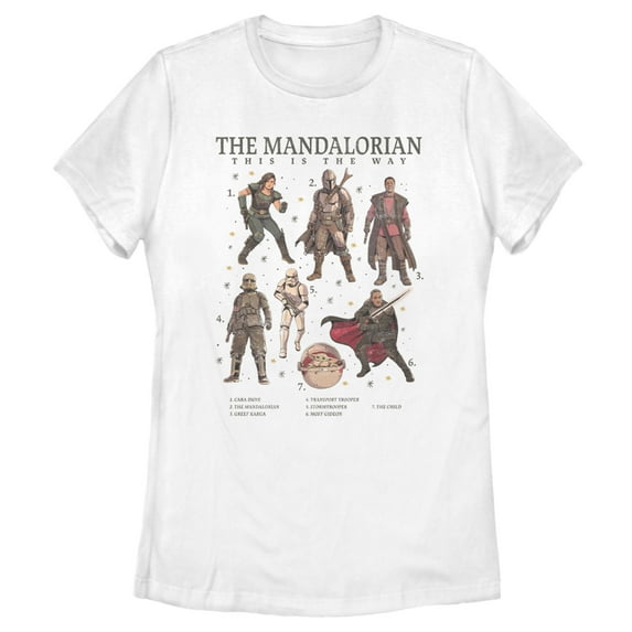 Women's Star Wars: The Mandalorian Character Guidebook Graphic Tee White Large